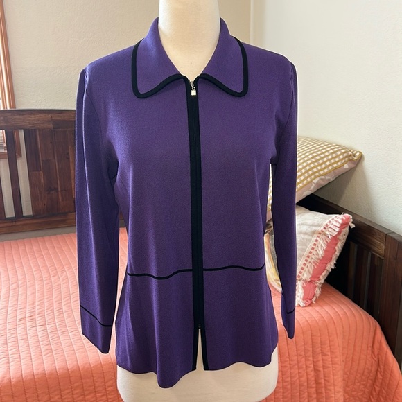 Exclusively Misook Petite Purple Black Stripe Zip Front Jacket size SP - Picture 14 of 15